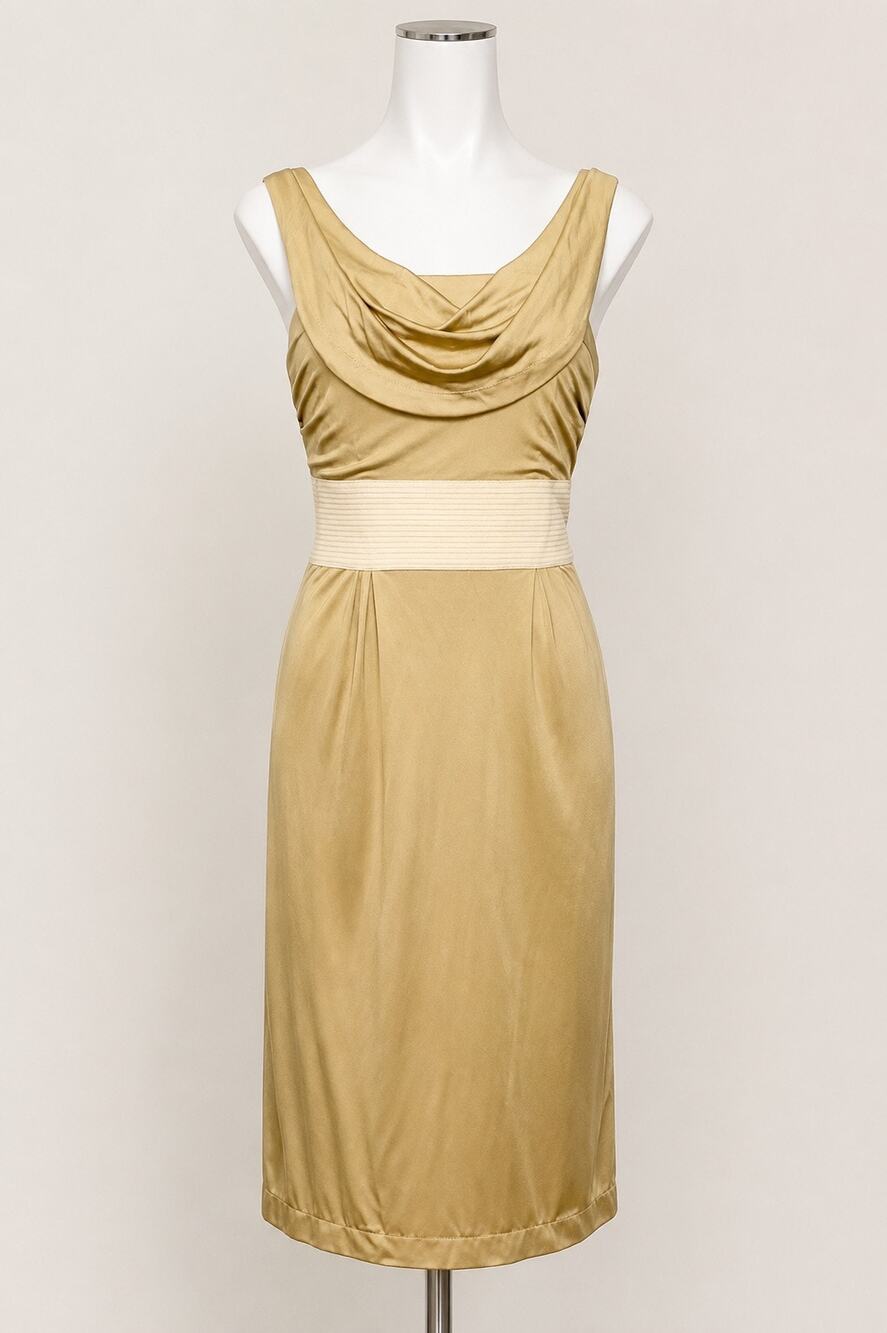 IISLI New York Gold Cowl Neck Sheath Dress Size Small